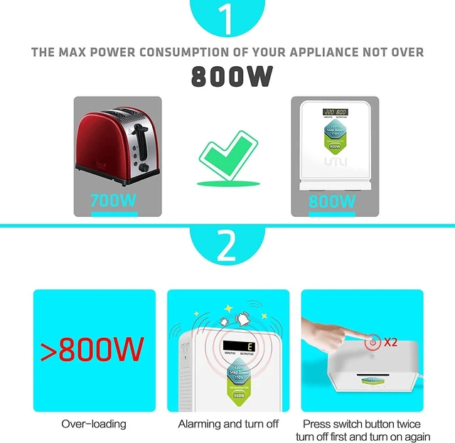 Alt view image 2 of 7 - Step Down Converter 220V to 110V 800W Use Europe Appliances to US Electric Transformer 240v to 120v Voltage,Canada Japan Equipment Use in Asia,Heavy Duty,2 Output 100V 110,Safe,White