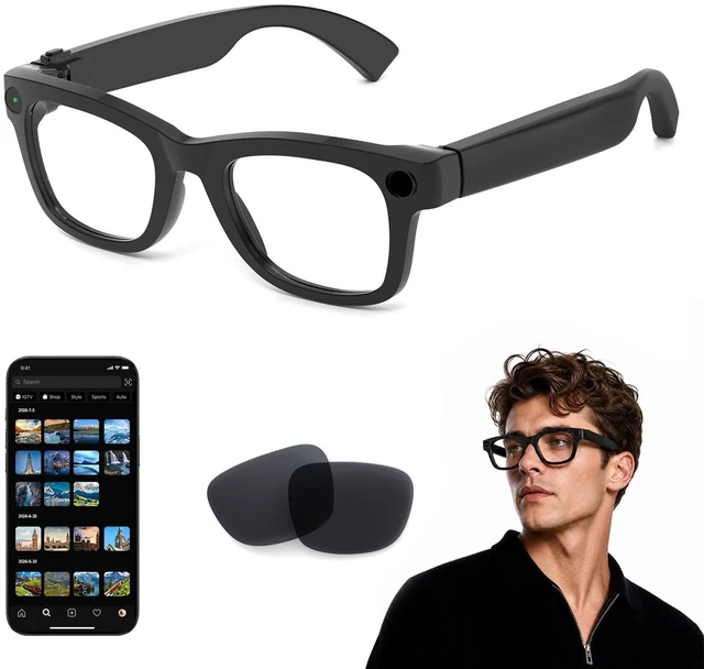 Main image of AI Smart Glasses with Camera, 8MP HD Capture 1080P EIS Video & ChatGPT AI Sunglasses, Hands-Free Video & Photo, 165-Language Real-Time Translate, Dual Open-Ear Speakers, for Travel/Work/Daily
