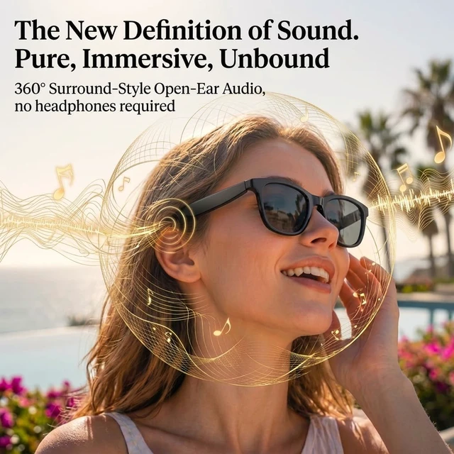 Alt view image 3 of 7 - AI Smart Glasses with Camera, 8MP HD Capture 1080P EIS Video & ChatGPT AI Sunglasses, Hands-Free Video & Photo, 165-Language Real-Time Translate, Dual Open-Ear Speakers, for Travel/Work/Daily