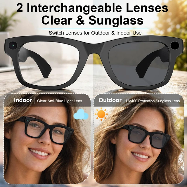 Alt view image 5 of 7 - AI Smart Glasses with Camera, 8MP HD Capture 1080P EIS Video & ChatGPT AI Sunglasses, Hands-Free Video & Photo, 165-Language Real-Time Translate, Dual Open-Ear Speakers, for Travel/Work/Daily