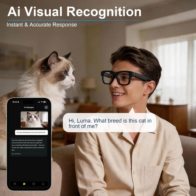 Alt view image 7 of 7 - AI Smart Glasses with Camera, 8MP HD Capture 1080P EIS Video & ChatGPT AI Sunglasses, Hands-Free Video & Photo, 165-Language Real-Time Translate, Dual Open-Ear Speakers, for Travel/Work/Daily