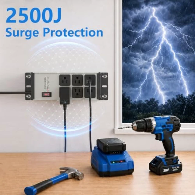 Alt view image 2 of 7 - Heavy Duty Surge Protector Power Strip Gray, 6 Outlets, 6FT (Pack of 2)