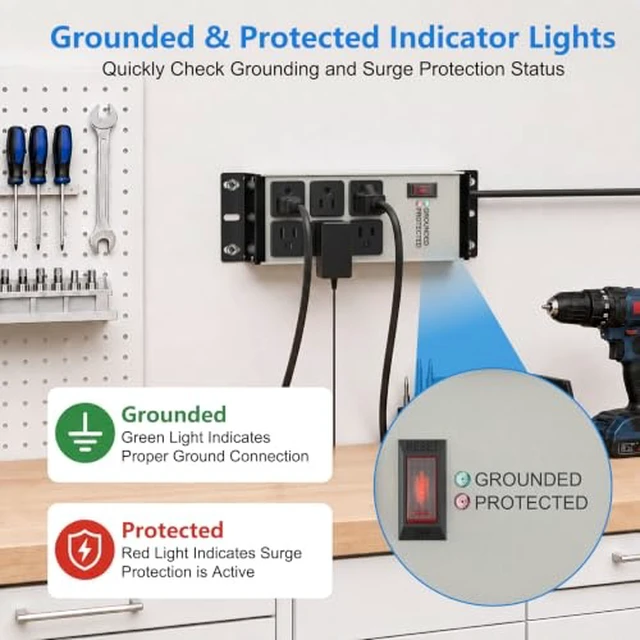 Alt view image 3 of 7 - Heavy Duty Surge Protector Power Strip Gray, 6 Outlets, 6FT (Pack of 2)