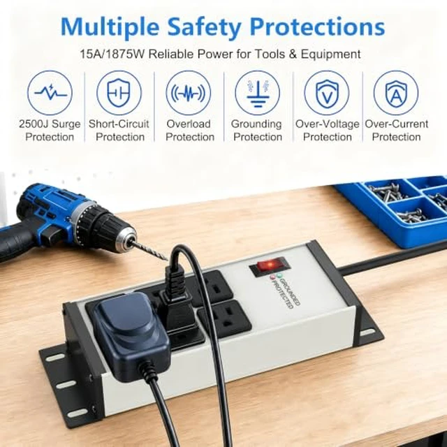 Alt view image 4 of 7 - Heavy Duty Surge Protector Power Strip Gray, 6 Outlets, 6FT (Pack of 2)