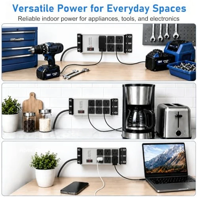 Alt view image 7 of 7 - Heavy Duty Surge Protector Power Strip Gray, 6 Outlets, 6FT (Pack of 2)