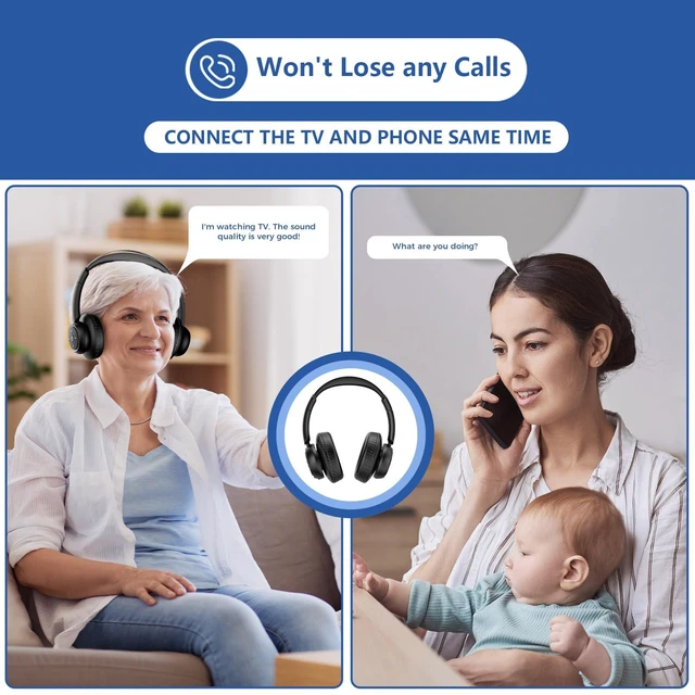Alt view image 2 of 7 - Wireless TV Headphones, 2.4GHz Low Delay with Transmitter,BKGD wireless TV headphones with low audio delay,transmitter charging base,independent volume control,with Optical,AUX,RCA and USB