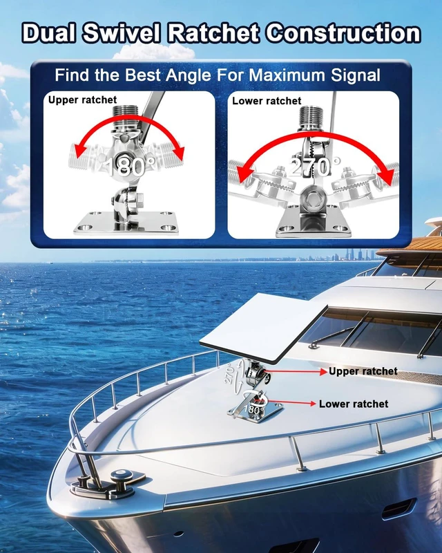 Alt view image 5 of 7 - Starlink Mini Adjustable Fixed Mount, Marine-Grade 316 Stainless Steel Ratchet Base, Heavy-Duty Antenna Mount with Pipe Adapter, Dual Swivel Ideal for Boats, Yachts, Sailboats & RVs