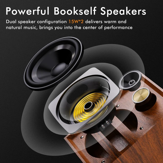 Alt view image 5 of 7 - Vinyl Record Player with External Speakers, 3 Speed Vintage Stereo Turntable for Vinyl Records, Bluetooth Input, Auto Stop & Belt Driven System, RCA Out and Aux in - Brown