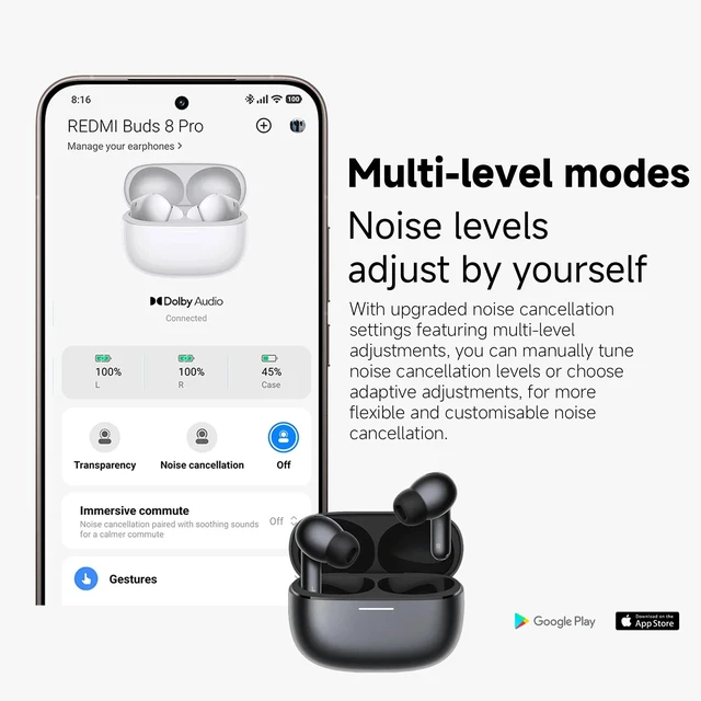 Alt view image 7 of 7 - REDMI Buds 8 Pro Wireless Earbuds, 55dB Adaptive Noise Canceling Bluetooth 5.4, 33H Playtime, Hi-Res Audio, Coaxial Triple-Driver, IP54, USB-C Fast Charge, for iPhone Android