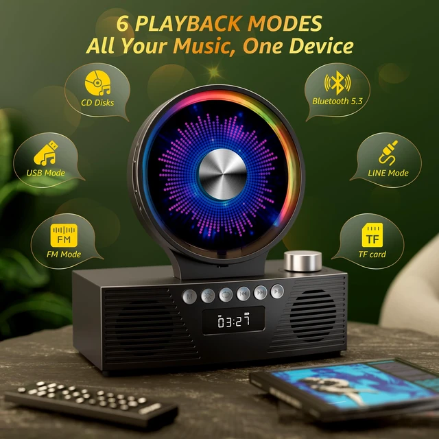 Alt view image 4 of 7 - Portable CD Player with Bluetooth, Rechargeable & Hi-Fi Speakers Bluetooth TX & RX, 4000mAh rechargeable battery, retro kpop CD player, Hi-Fi stereo, sleep timer, USB/TF/AUX, 5 CD formats