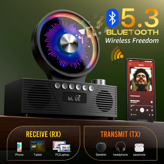 Alt view image 5 of 7 - Portable CD Player with Bluetooth, Rechargeable & Hi-Fi Speakers Bluetooth TX & RX, 4000mAh rechargeable battery, retro kpop CD player, Hi-Fi stereo, sleep timer, USB/TF/AUX, 5 CD formats