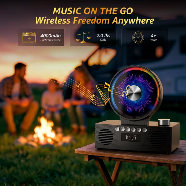 Alt view image 6 of 7 - Portable CD Player with Bluetooth, Rechargeable & Hi-Fi Speakers Bluetooth TX & RX, 4000mAh rechargeable battery, retro kpop CD player, Hi-Fi stereo, sleep timer, USB/TF/AUX, 5 CD formats