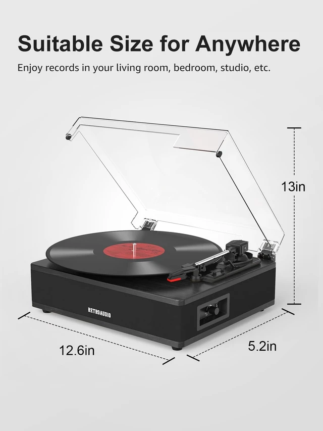 Alt view image 5 of 7 - Vinyl Record Player with Built-in Speakers 3-Speed Support 33 1/3, 45, 78RPM Vintage Record Player Bluetooth Input Support RCA Output, Black