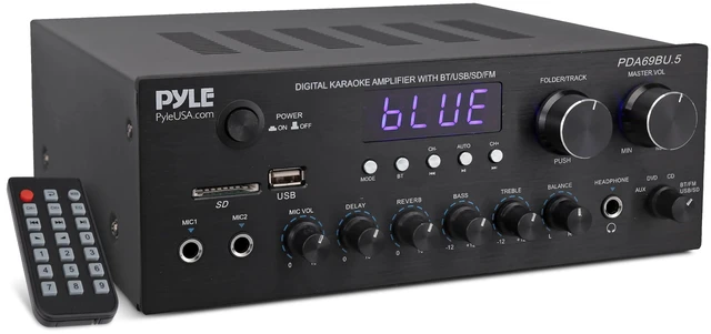 Main image of Karaoke Amplifier Bluetooth Stereo Receiver, Dual Mic Inputs with Delay & Reverb, USB/SD/FM, RCA/AUX Inputs, Bass & Treble EQ, Remote Included PDA69BU.5