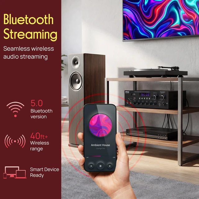 Alt view image 3 of 7 - Karaoke Amplifier Bluetooth Stereo Receiver, Dual Mic Inputs with Delay & Reverb, USB/SD/FM, RCA/AUX Inputs, Bass & Treble EQ, Remote Included PDA69BU.5