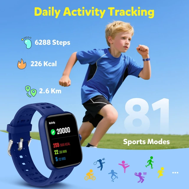 Alt view image 3 of 7 - Smart Watch for Kids, Without/with APP Mode, 1.83" Touchscreen Fitness Tracker Watch, Heart Rate/Sleep Monitor, IP68 Waterproof Pedometer, Puzzle Games for Girls Boys Teens 5-16, 81 Sport Mode