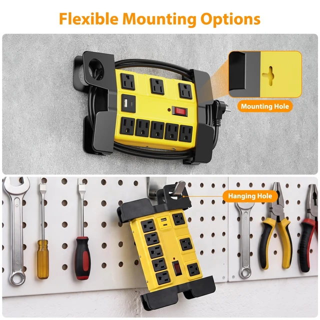 Alt view image 7 of 7 - 8-Outlet Metal Heavy Duty Power Strip with USB-C, Wide-Spaced, Yellow, 6ft (Pack of 2)