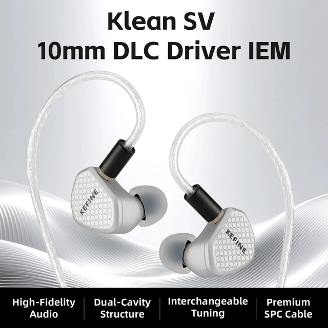 Alt view image 2 of 7 - Klean SV Hi-Fi in Ear Monitor, Wired Gaming Earbuds, 10mm DLC Diaphragm Dynamic Driver, Wired Earphones, Interchangeable Tuning Nozzles, HiFi IEM for Audiophile, Musician&Gaming(Silver, 4.4mm)