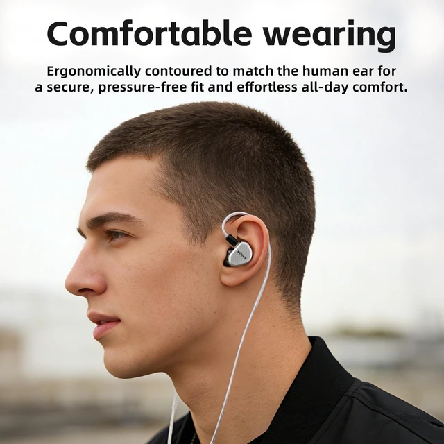 Alt view image 6 of 7 - Klean SV Hi-Fi in Ear Monitor, Wired Gaming Earbuds, 10mm DLC Diaphragm Dynamic Driver, Wired Earphones, Interchangeable Tuning Nozzles, HiFi IEM for Audiophile, Musician&Gaming(Silver, 4.4mm)