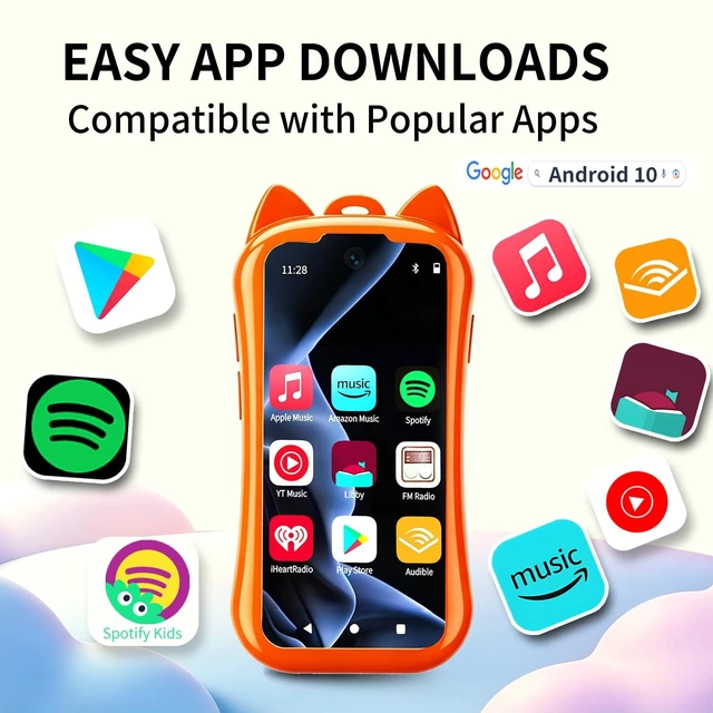 Alt view image 5 of 7 - Kids MP3 Player with Spotify and Parental Controls, MP3 Player for Kids with Bluetooth and WiFi, Mini Android Music Player with Audible & Audiobooks, MP4 Player for Children -Orange