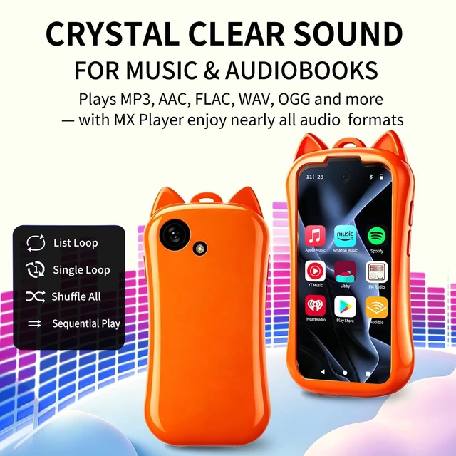 Alt view image 6 of 7 - Kids MP3 Player with Spotify and Parental Controls, MP3 Player for Kids with Bluetooth and WiFi, Mini Android Music Player with Audible & Audiobooks, MP4 Player for Children -Orange