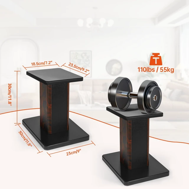 Alt view image 2 of 7 - Pair-12 Inch (30CM)-Wood Speaker Stands, 110lbs Weight Capacity for Home-Cinema HiFi Desktop and Satellite Speakers Monitor Stands, Enhanced Audio Listening Experience for Home Theaters
