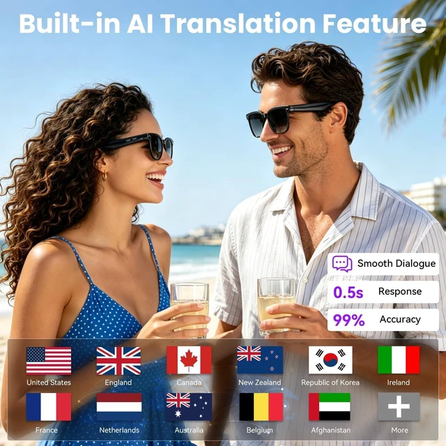 Alt view image 5 of 7 - Smart Glasses with Camera, 8MP HD Photo and Video Recording,AI Glasses with Real-Time Translation/Object Recognition/AI Voice Q&A/Recording, Calls and Music