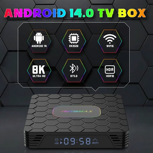 Alt view image 2 of 7 - R69 Max Android TV Box with 4GB RAM 64GB ROM,8K Decoding 2.4/5.0Ghz WiFi6 Android 14 OS,Quad-Core RK3528,BT5.0,HDR10,TF Card Slot