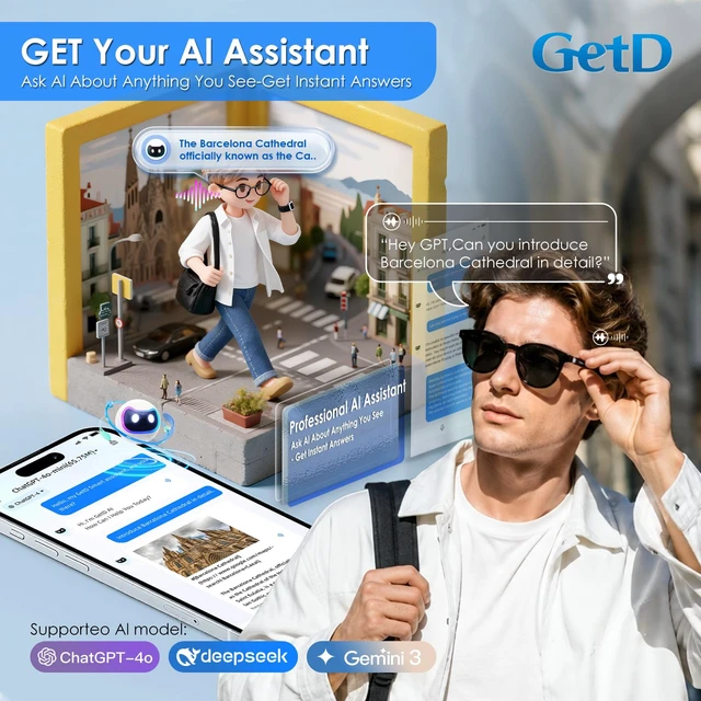 Alt view image 2 of 5 - AI Smart Glasses for Men and Women, Low Bridge Fit, 74-Language Real-Time Translator Powered by ChatGPT - Bluetooth 5.4 with 11H Playtime, Polarized Sunglasses for Travel, Driving, Daily Use