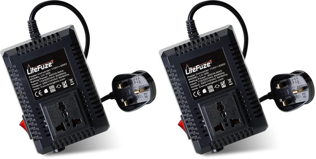 Main image of 300 Watt Step Up/Step Down Travel Voltage Converter, 220/110v to 110/220v Converter with Type G Plug - Compatible with Hair Straightener, Camera, Laptop & More (Pack of 2)