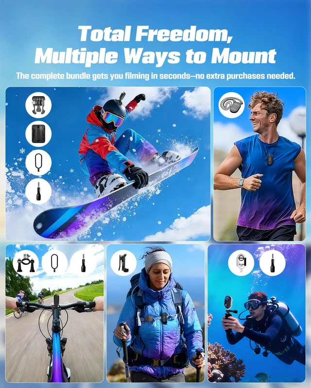 Alt view image 7 of 7 - Action Camera 4K, Mini Body Camera with Audio and Video Recording 64GB Card Wi-Fi Magnetic Hands-Free with Waterproof Case & Rotatable Clip for Vlogging Traveling Outdoors