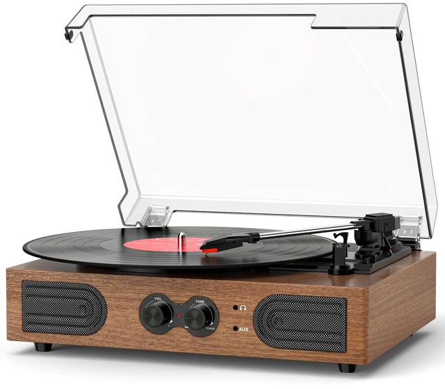 Main image of Vinyl Record Player 3 Speeds Turntable with Speakers, Bass Control, Walnut Upgraded Built-in Speakers, Vintage Belt Drive Turntable, Treble & Bass Control, RCA-Out/AUX-in, Headphone Jack, Auto-Stop