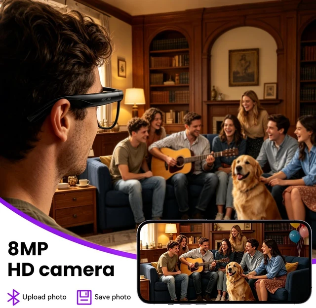 Alt view image 4 of 7 - Smart Glasses with Camera, 8MP HD Photo and Video Recording,AI Glasses with Real-Time Translation/Object Recognition/AI Voice Q&A/Recording, Calls and Music