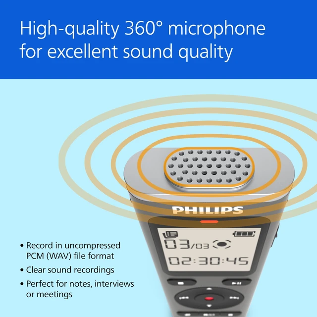 Alt view image 4 of 7 - DVT1170 VoiceTracer, Audio Recorder, 8GB, Micro SD Card Slot, 360° Microphone for Excellent Sound