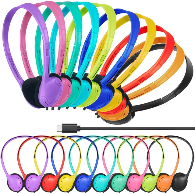 Main image of USB C Headphones Bulk for Classroom School Kids 30 Pack USB Type C Headphones Wired for School Boys Girls Students Tablet Travel Computer Smartphones Mixed Colors