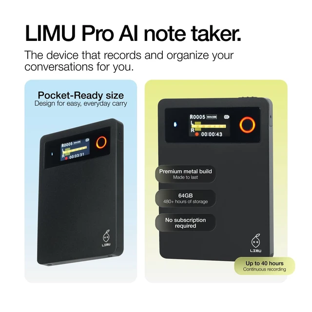 Alt view image 2 of 7 - AI Voice Recorder 64GB Metal, Note Taking Device, Transcribes, 18h Battery GPT-5 transcription for meetings, lectures & calls, mind maps, summaries, translates 125 languages, app-controlled