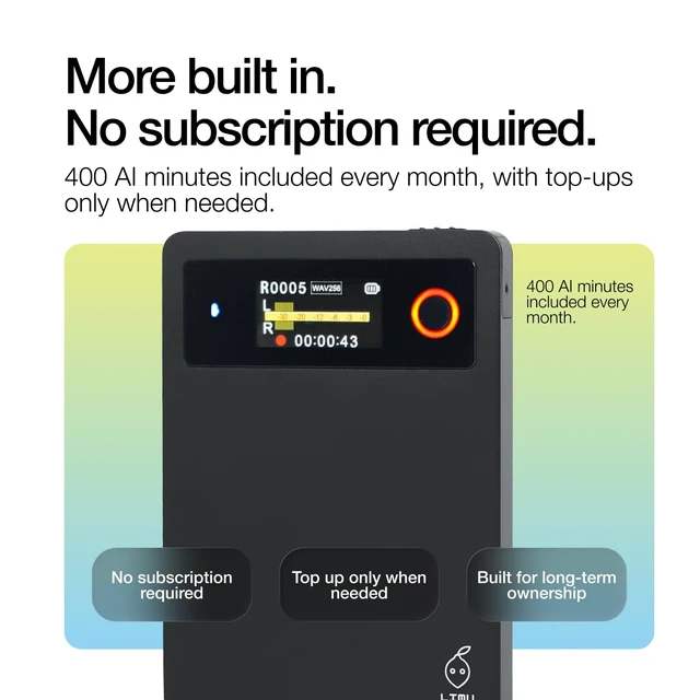 Alt view image 3 of 7 - AI Voice Recorder 64GB Metal, Note Taking Device, Transcribes, 18h Battery GPT-5 transcription for meetings, lectures & calls, mind maps, summaries, translates 125 languages, app-controlled