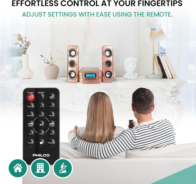 Alt view image 4 of 7 - Stereo Shelf Systems Compact CD Shelf System with Digital FM Stereo Radio, Bluetooth Wireless Technology, and Remote Control LCD Display MP3 & AUX Port Compatible USB Playback (Rose Gold)