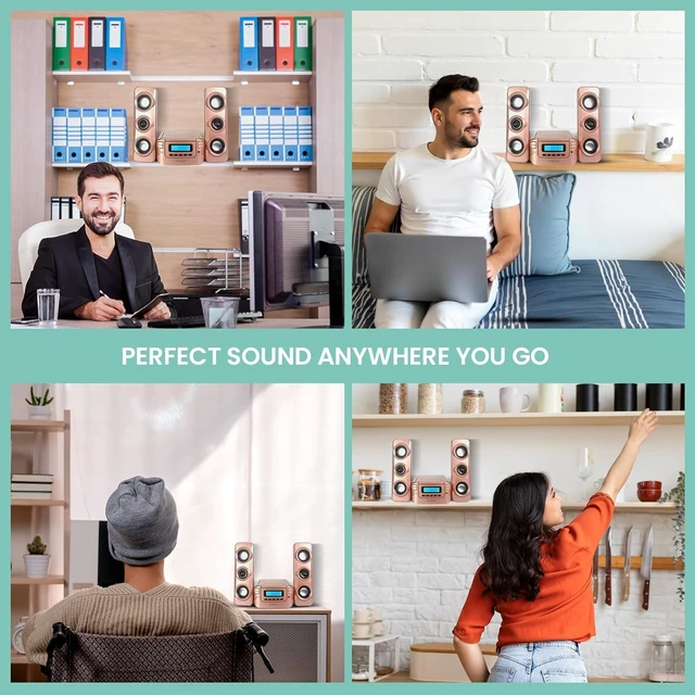 Alt view image 6 of 7 - Stereo Shelf Systems Compact CD Shelf System with Digital FM Stereo Radio, Bluetooth Wireless Technology, and Remote Control LCD Display MP3 & AUX Port Compatible USB Playback (Rose Gold)