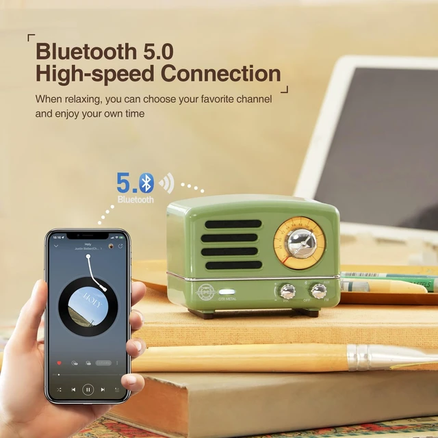 Alt view image 4 of 7 - OTR Metal Retro Bluetooth Speaker, Small Vintage Radio with FM/AUX High Fidelity Stereo Sound, 10h+ Long Playtime, Portable Wireless Speaker with Suitcase, Ideal for Home Office Decor & Gifts