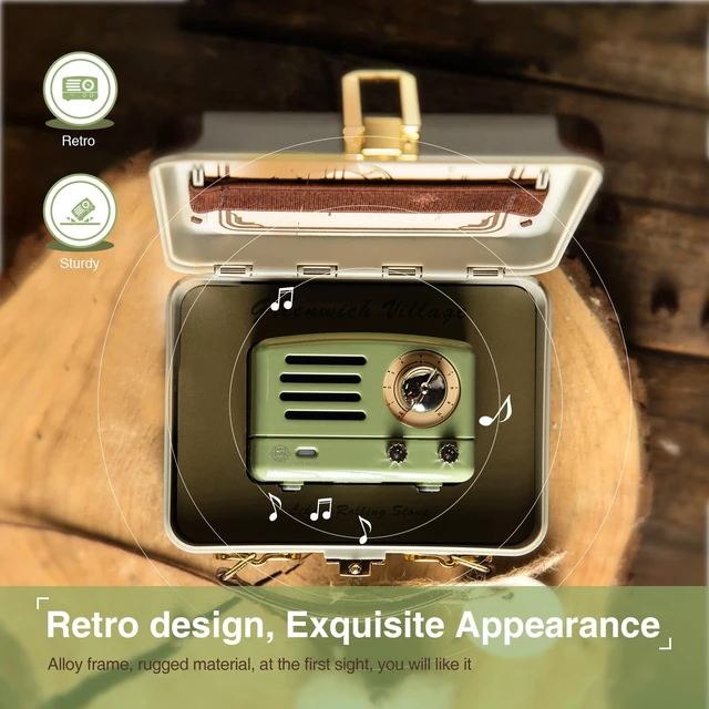 Alt view image 5 of 7 - OTR Metal Retro Bluetooth Speaker, Small Vintage Radio with FM/AUX High Fidelity Stereo Sound, 10h+ Long Playtime, Portable Wireless Speaker with Suitcase, Ideal for Home Office Decor & Gifts