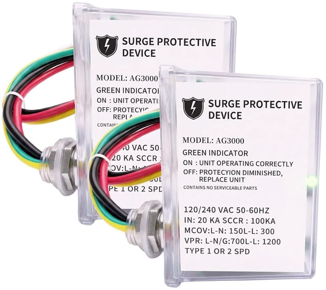 Main image of 2 Pack AG3000 HVAC Surge Protector 120/240V, Mini Split & AC Protection 3-Mode Whole House Protection for Heat Pump,Furnace, Condenser,TPMOV Tech, NEMA 4X Watertight, LED Status Indicator