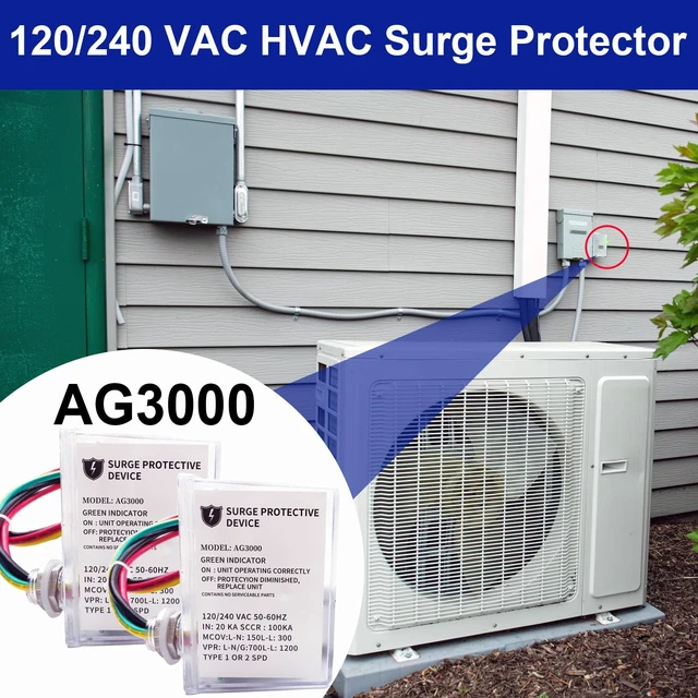 Alt view image 2 of 7 - 2 Pack AG3000 HVAC Surge Protector 120/240V, Mini Split & AC Protection 3-Mode Whole House Protection for Heat Pump,Furnace, Condenser,TPMOV Tech, NEMA 4X Watertight, LED Status Indicator