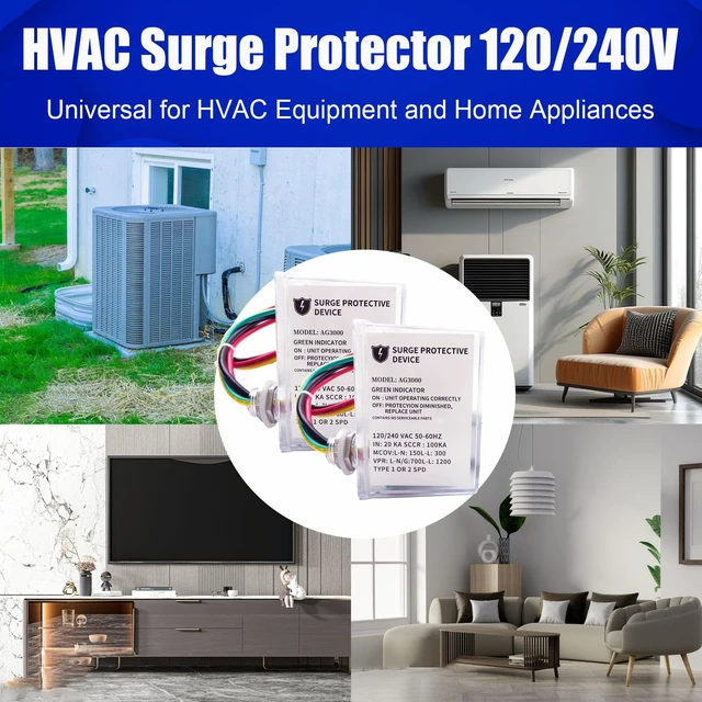 Alt view image 6 of 7 - 2 Pack AG3000 HVAC Surge Protector 120/240V, Mini Split & AC Protection 3-Mode Whole House Protection for Heat Pump,Furnace, Condenser,TPMOV Tech, NEMA 4X Watertight, LED Status Indicator