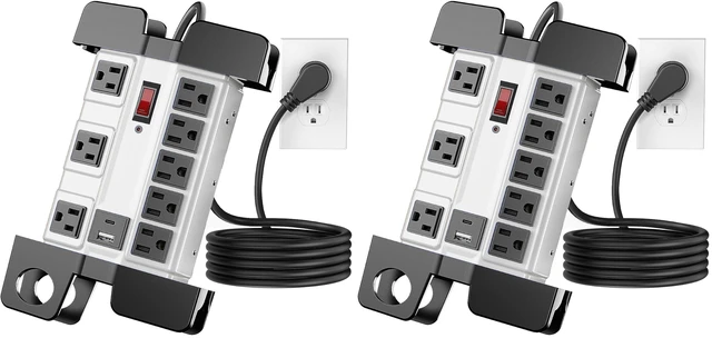 Main image of 8-Outlet Metal Heavy Duty Power Strip with USB-C, Wide-Spaced, Grey, 6ft (Pack of 2)