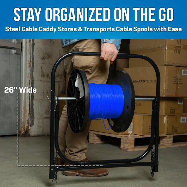 Alt view image 2 of 6 - CC-2726 26" Wide Steel Cable Caddy for Large Wire Reels and Cable Spools 22 x 20, 100 Lb. Capacity