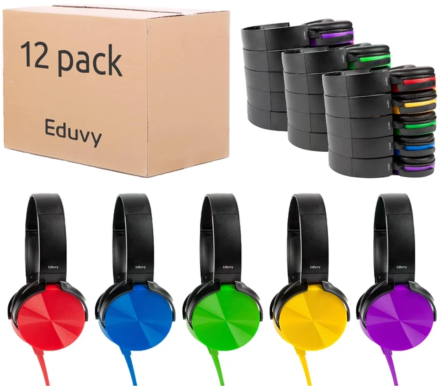 Main image of Bulk Headphones for Classroom, 12 Pack Durable Wired School Headphones for Students. Teacher Must Haves Supplies from Elementary to College (Mixed Color)