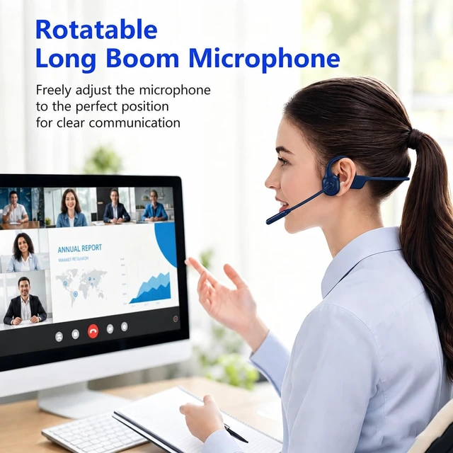 Alt view image 6 of 7 - Open-Ear Headphones with Noise-Canceling Mic, Bone Conduction Headphones AI ENC Noise Cancellation, One-Click Mute, Magnetic Charging, Bluetooth 6.0, Dual Device Connection, for Drivers Learners