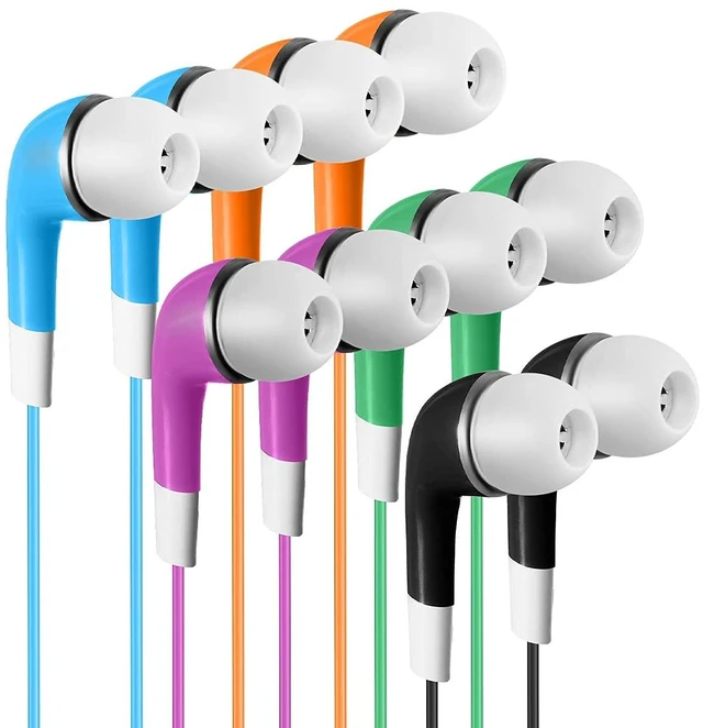 Main image of Bulk Kids Earbuds Individually Packaged Classroom 100 Pack Multi Color Earphones Headphones for Children Students Schools Libraries Hospitals
