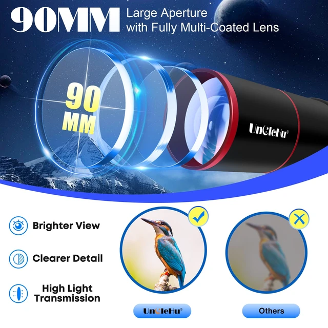 Alt view image 2 of 7 - Telescope for Adults High Powered,90mm Aperture 550mm Refractor Professional Travel Telescope for Beginners Stargazing,with fully multi-coated,Folding Stool&Tripod&Phone Adapter& Bag